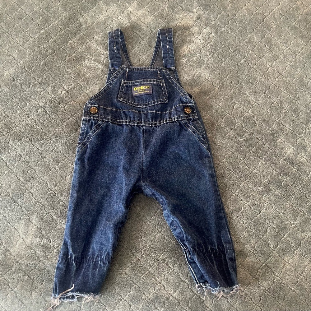 Vintage OshKosh B'gosh Vestbak Denim Overalls Dark Wash Snap Leg Baby 8.5 Inseam